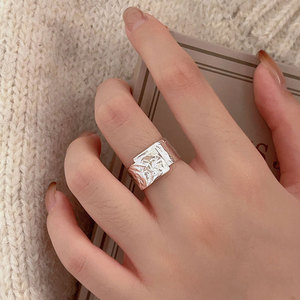 100% 925 Sterling Silver nhẫn không thường xuyên lõm lồi rộng chồng chéo lá mô hình phụ nữ nhẫn - Product Image 6