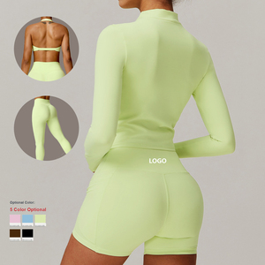 Completo <span class=keywords><strong>da</strong></span> Yoga Invernale <span class=keywords><strong>da</strong></span> <span class=keywords><strong>Donna</strong></span> in Offerta: Top a Maniche Lunghe, Giacca Aderente, Reggiseno Sportivo e Pantaloncini <span class=keywords><strong>da</strong></span> Fitness - Product Image 2