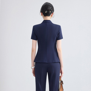 Women's Short Sleeve Suit Set Formal Work Uniform Breathable Lightweight Black Navy Polyester Spandex Commuting - Product Image 3