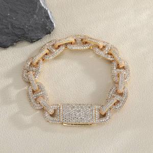 Bijoux hip hop glacés <span class=keywords><strong>Bracelet</strong></span> à maillons en grains <span class=keywords><strong>de</strong></span> <span class=keywords><strong>café</strong></span> en zircon cubique <span class=keywords><strong>Bracelet</strong></span> épais en <span class=keywords><strong>diamant</strong></span> plaqué or pour hommes et femmes - Product Image 3