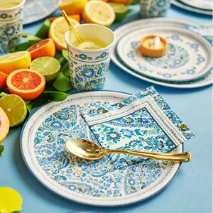 ชุดจานลายดอกไม้ DAMAI สำหรับงานเลี้ยงน้ำชา ชุดภาชนะใช้แล้วทิ้งสำหรับงานแต่งงาน งานวันเกิด ชุดช้อนส้อมสีทอง - Product Image 2