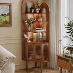<b>Solid</b> <b>Wood</b> Corner <b>Bookcase</b> With Storage Cabinet Nordic Retro Style Living Room Bedroom Space Saving Furniture - Product Image 3