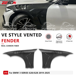 Ailes avant ventilées en fibre de carbone véritable style VE pour BMW Série 3 G20 G28 LWB 330i M340i Berline, panneau d'aile brillant en 2 parties, 2019+ - Product Image 1