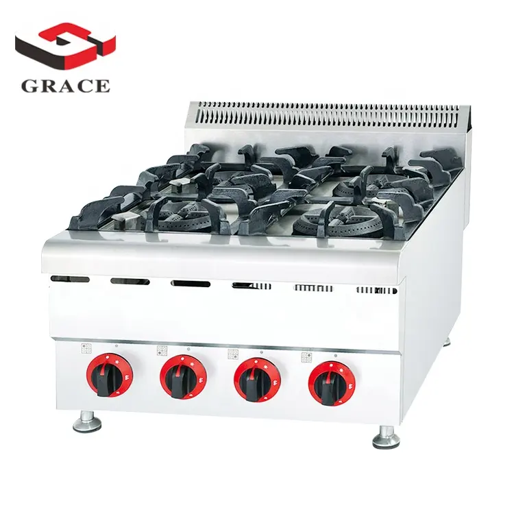 GRACE Équipement de cuisson commercial Cuisinière à gaz 4 brûleurs en acier inoxydable