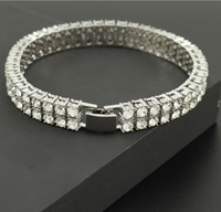 Collier de tennis éblouissant à deux rangées de diamants avec chaîne de clavicule de style hip-hop Europe Amérique plaqué or