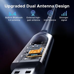 อะแดปเตอร์ UGREEN 2-in-1 <span class=keywords><strong>USB</strong></span> Bt WiFi, AX900 + Bt 5.4 WiFi 6 สำหรับคอมพิวเตอร์ตั้งโต๊ะ รองรับ 5GHz/2.4GHz ดูอัลแบนด์ สำหรับ Windows 10 11 - Product Image 5