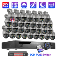 Système de sécurité Techage Home 36CH avec caméra dôme PTZ 5MP, ensemble de vidéosurveillance CCTV, système de 32 caméras, kit de caméra de sécurité avec alarme PTZ 5MP