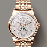 Montre mécanique automatique authentique pour homme, marque de luxe, étanche 5 ATM, bracelet en acier inoxydable et cuir véritable, aiguilles, 42 mm