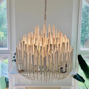 Lustre en métal en bois nordique éclairage îlot de cuisine blanc noir led suspensions - Product Image 1