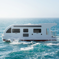 Maison flottante de luxe en aluminium remorquable avec chambre, douche, cuisine, construction soudée, 90 CV pour la pêche sportive et la vie en bord de mer