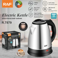 Bouilloire électrique sans fil portable RAF 1500W OEM en acier inoxydable avec lampe LED, ébullition rapide, usage domestique, capacité supérieure à 2L