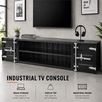 Meuble TV de style conteneur noir, directement de l'usine, avec étagères ouvertes et armoires latérales pour le rangement multimédia dans le salon