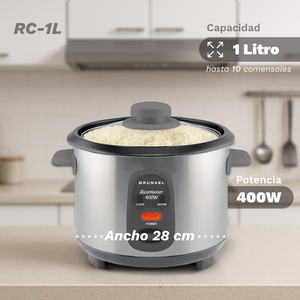 Cuociriso da 1 litro, 400W, in acciaio inox, con coperchio e tazza dosatrice per cuocere riso e porridge - Product Image 2