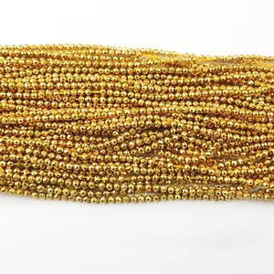 HB3017 2毫米刻面圆形宝石珠，金色刻面赤铁矿珠