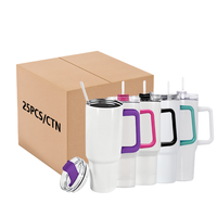 Gelas Tumbler Sublimasi Stainless Steel 40 oz Tahan Dingin dengan Gagang dan Sedotan Kosong untuk Grosir