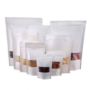 Sacs recyclables en gros 10x15cm, sacs kraft blancs avec fermeture éclair et fenêtre, pack promotionnel - Product Image 1