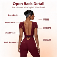 Combinaison de yoga et fitness pour femme, sans coutures, dos découpé, effet froncé, col carré, bretelle asymétrique, anti-transpiration, longueur intégrale, effet fessier galbé