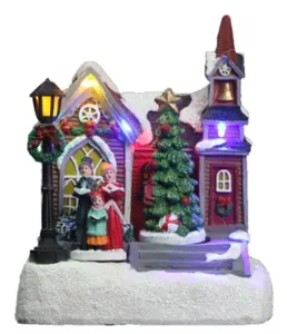 Nova chegada girando Plástico recarregável neve Handmade Hot vendendo Natal indoor verão Miniatura Polyresin resina aldeia