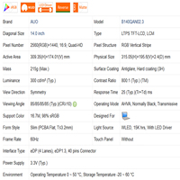 Baru untuk Layar Laptop THINKPAD X1 Carbon T480 B140QAN02.3 2560x1440 WQHD IPS LCD DP 14.0 Inci