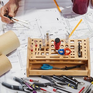 Support de rangement multifonctionnel en bambou pour outils de réparation, support de rangement en bois pour ciseaux, organisateur et support de rangement pour tournevis - Product Image 2