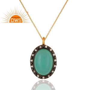 Aqua Chalcedony Gemstone Zircon Set Pendant Designer Gold Plated 925 Silver Chain Pendant Necklace Jewelry Wholesale - Product Image 2