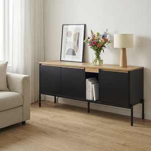 <span class=keywords><strong>Mueble</strong></span> para TV de 3 Puertas con Patas Metálicas, Consola Multimedia Moderna de MDF Pintado con Estantes Ajustables para Sala de Estar, Venta al Por Mayor - Product Image 1