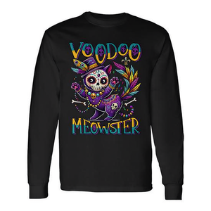 T-shirt a maniche lunghe Mardi Gras Cat Voodoo Meowster per gli amanti dei gatti - Product Image 2