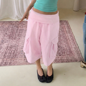 Pantalones Capri Holgados con Bolsillos Cargo para Mujer, Color Sólido, Cintura Elástica con Cordón, Pantalones Deportivos Casuales de Verano, Gran Venta - Product Image 4