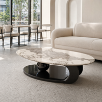 Meubles de salon de luxe Nodric, table basse ronde moderne en acier inoxydable avec plateau en marbre ardoise et métal doré pour usage hôtelier
