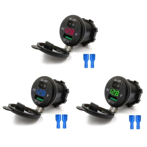 Chargeur <span class=keywords><strong>USB</strong></span> QC3.0 <span class=keywords><strong>avec</strong></span> Voltmètre Rouge 12V et LED Bleue, Charge Rapide pour Voiture, <span class=keywords><strong>Moto</strong></span>, Bateau, <span class=keywords><strong>avec</strong></span> <span class=keywords><strong>Interrupteur</strong></span> Marche/Arrêt pour Téléphone - Product Image 1