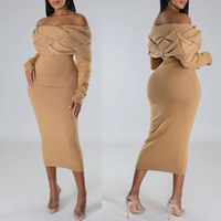 Robe en tricot élégante pour femmes de haute qualité, épaules tombantes, vêtements pour femmes, robes grandes tailles