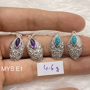 Artisanal Silver Craftsmanship Natural Amethyst & <b>Turquoise</b> Stone <b>Earrings</b> In Premium Quality 925 Sterling Silver Boho <b>Earrings</b> - Product Image 1