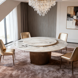 Phong cách sang trọng Tùy chỉnh nội thất bàn ăn biệt thự bằng đá cẩm thạch trắng tròn tự nhiên có chân kim loại - Product Image 5