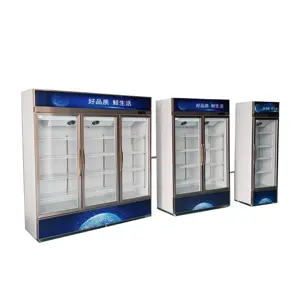 Tres puertas de vidrio comerciales de 1000L muestran refrigerador de cerveza, refrigerador, Enfriador de bebidas, congelador de verduras, congelador de carne