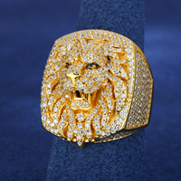 Bague Tête de Lion Roi 3D Luxe Or Blanc Argent Sterling 925 Diamant Moissanite VVS de Laboratoire Iced Out Bijou Hip Hop pour Rappers Homme