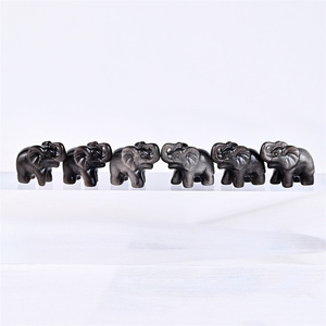 Natural cristal mão esculpida animais cristal quartzo pedra 3cm prata obsidiana elefantes para decoração - Product Image 3