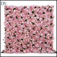 Dinding Bunga Buatan Kain Sutra Polyester Pink 120x240cm, Panel Mawar Buatan Tangan untuk Latar Belakang Pernikahan Dalam Ruangan