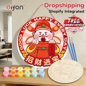 Orfon ภาพวาดที่ทันสมัยโดยตัวเลขบนไม้ชิ้นศิลปะจี้มงคลภาพมั่งคั่งทำด้วยมือยูวีขนาด20x20ซม. รอบของขวัญนำโชค - Product Image 1