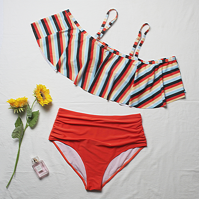 2022 New Design DAMO Plus Size Women Strip Bikini Top High Waist Summer Girls Cover Up Bikini 2pcs Recycled Nylon Swimwear