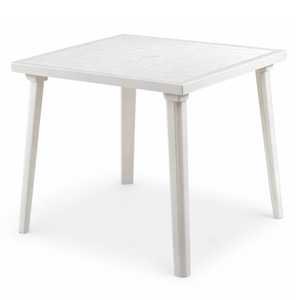 Tavolo da Giardino Quadrato in Plastica Bianca 80x80cm con Foro per Ombrellone per Uso Esterno - Product Image 1
