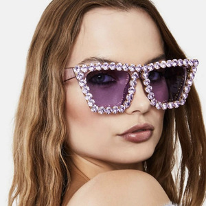 American Cat-Eye Diamond-Studded Arrival Oversized Frame Distinctive Women's Cross-Border Street Style Trendy <b>Sunglasses</b> - Product Image 1