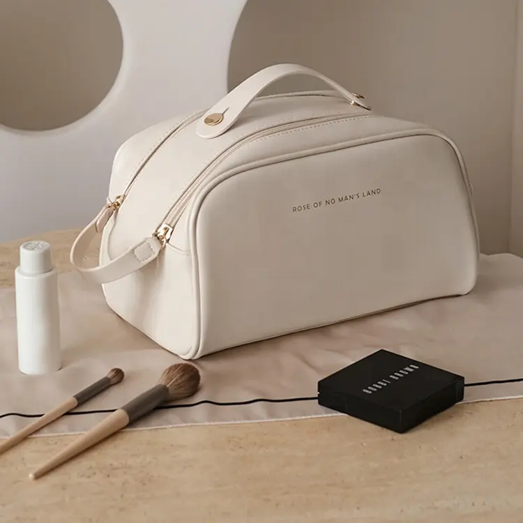 custom logo pu large capacity cosmetic bag case 2022 waterproof luxury designer leather Toiletry travel cosmetic makeup bag