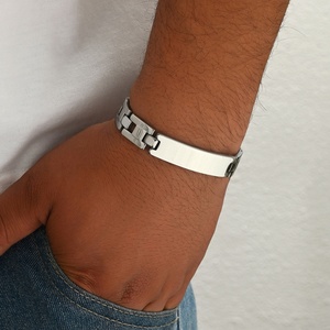 Stainless Steel Smooth Surface Electroplated Bracelet <b>Engraving</b> Option Simple Splicing Men's Trendy Accessory Versatile Niche - Product Image 4