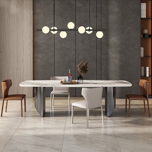 Dining Table Set With Four Chairs Rectangular Stone Slab Modern Design For Small Apartment Space Saving Dining Room Furniture - Product Image 1
