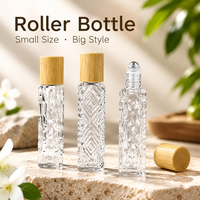 Flacon roll-on en verre gaufré avec bouchon en bambou naturel, rechargeable, vide, portable, pour parfum et huiles essentielles, vente en gros