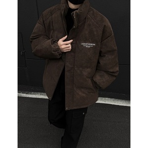 سترة قصيرة من الجلد الطبيعي بتصميم بومبر من تيك توك، ملابس الشارع الفضفاضة ذات الياقة العمودية، معطف شتوي دافئ للأزواج بطراز أمريكي - Product Image 2