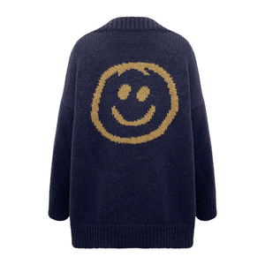 Cárdigan Largo <span class=keywords><strong>Azul</strong></span> <span class=keywords><strong>Marino</strong></span> con Cuello en V YIYU, Suéter Holgado de Primavera/Otoño para <span class=keywords><strong>Mujer</strong></span> con Diseño de Cara Sonriente, Fácil de Cuidar - Product Image 2