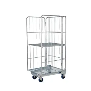 Factory Sale Heavy Duty Large Capacity Wire Mesh Supermarket Storage Rolling Container Metal Cage On Wheels