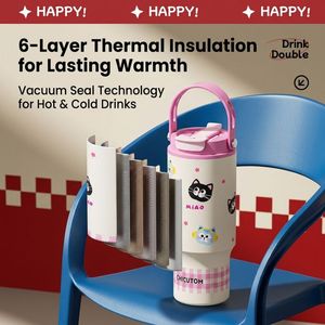 780ml Cartoon Insulated Tumbler with Straw Handle 316 Stainless Steel Large Capacity TravelWater Bottle for <b>Car</b> - Product Image 5