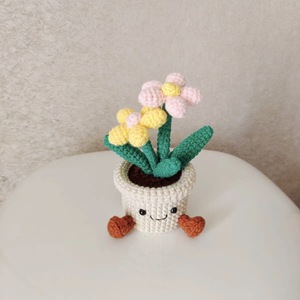 Crochet Flower Pot Handmade Bouquet Desk Decor Mini Cute Hand Woven Knitted <strong>Tulip</strong> Flower Finnshed Flowers Car <strong>Table</strong> Decor Gift - Product Image 2